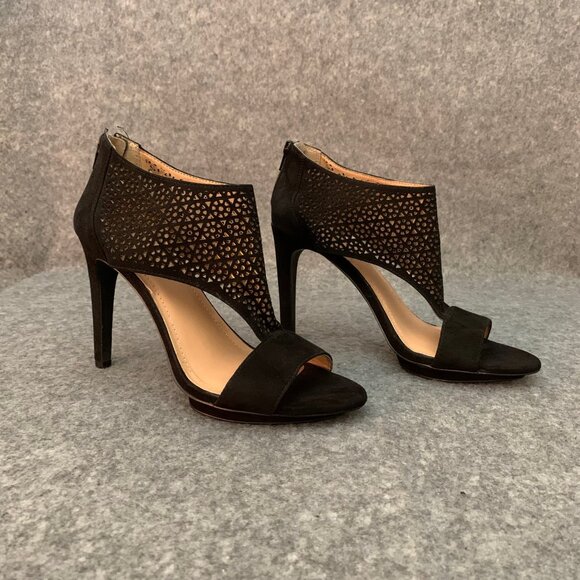 BCBGeneration Kadia Women’s Black Leather Heel Back Zipper Lattice Cage Shoes - Picture 5 of 12